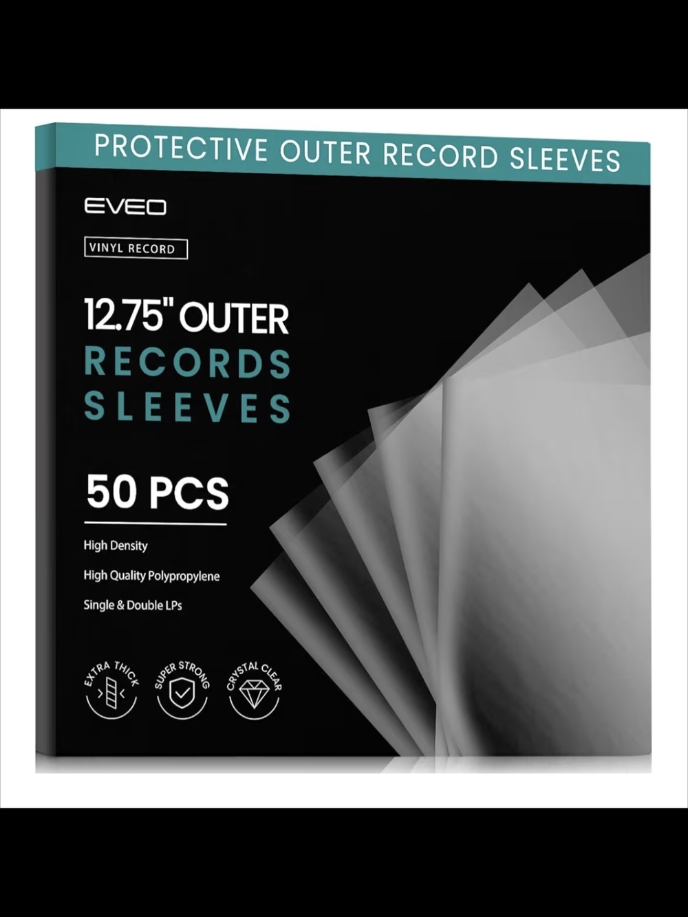 Eveo 12.75" Vinyl Record Outer Sleeves - Clear (50 pcs)